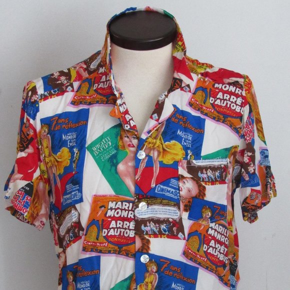 RARE Bespoke Shirt with Marilyn Monroe Brigitte Bardot French Movie Titles Sz M - Picture 2 of 15